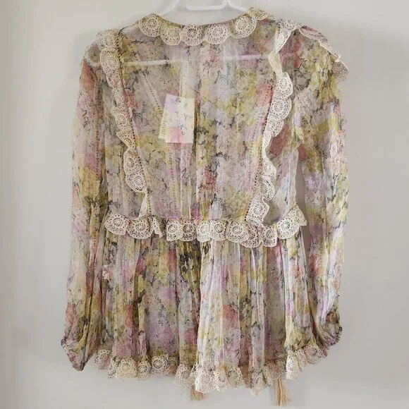 RARE! Zimmermann Valour Scallop Ruffle Blouse Floral Size AU 1 B81 - Picture 4 of 11